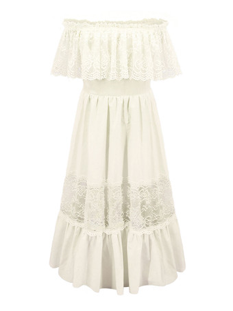 アイボリーフラワーガールドレスバトーネックノースリーブプリーツコットンブレンドポリエステルレースキッズソーシャルパーティードレス