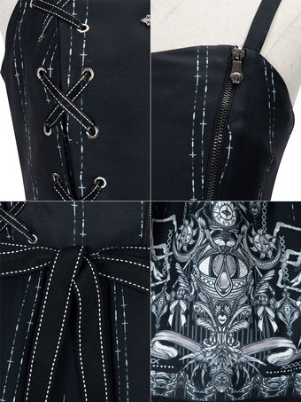 ゴシックロリータOPドレス　2ピースセット　ノースリーブ　ポリエステル　ダークロリータジャンパースカート