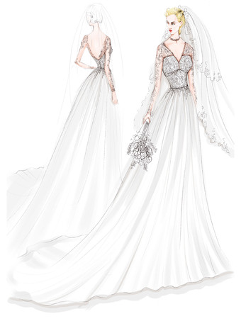 【オーダーメイド無料】シンプル ウェディングドレス Aライン ナチュラルウェストライン ホワイト ボタン シフォン 長袖 ウェディング Vネック バックレス コートトレーン