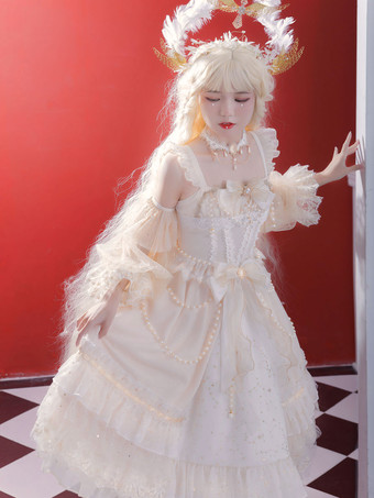 甘いロリータJSKドレス3点セット白いノースリーブレースアップボウロリータジャンパースカート