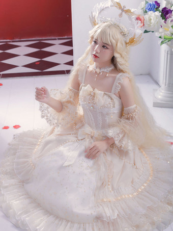 甘いロリータJSKドレス3点セット白いノースリーブレースアップボウロリータジャンパースカート