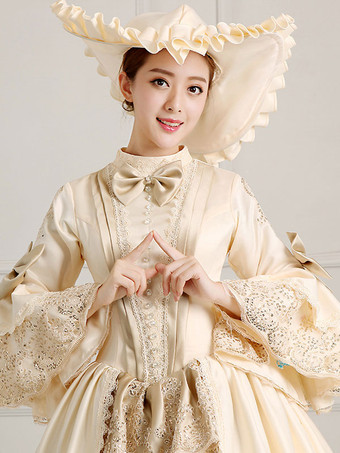中世 ドレス プラスサイズ 女性用 プリンセス 貴族ドレス シャンパンカラー 長袖 ロココ調 祝日 レトロ ヨーロッパ 宮廷風 中世 ドレス・貴族ドレス