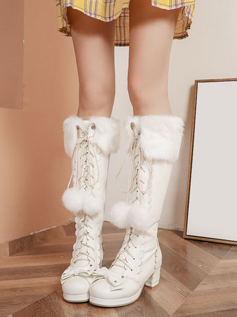 ロリータブーツ　チャンキーヒール　6.5cm　スクエアトゥ　PU　