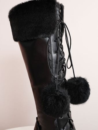 ロリータブーツ　チャンキーヒール　6.5cm　スクエアトゥ　PU　