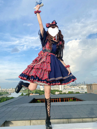 アイドルロリータJSKドレス ツートーンチェックロリータジャンパースカート ワンピース