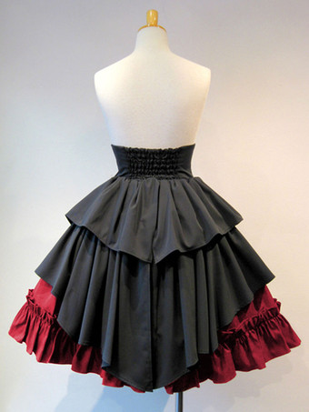 ゴシックロリータドレス SKレースアップ ロリータスカート ブルーカラーブロック