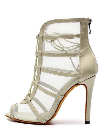 女性用 社交ダンスラテンシューズ ピープトゥ ピンヒール ブラック ジッパー ラグジュアリー サルサダンスシューズ