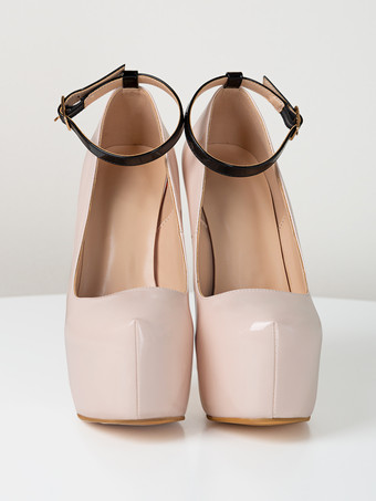 ヌード セクシー シューズ レディース プラットフォーム アーモンド アンクルストラップ パンプス ハイヒール