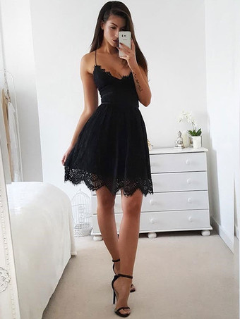 negro Blanco Vestido Boho de encaje 2025 vestido de mujer de verano cuello en V sin espalda