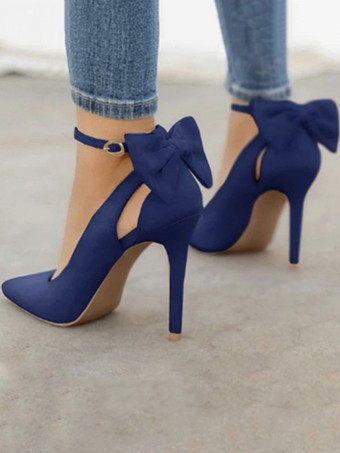 ブルー 女性用パンプスアンクルストラップポインテッドトゥスティレットヒールボウシックブルゴーニュ