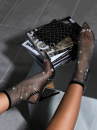 Женские прозрачные сапоги с острым носком  прозрачные ботильоны на высоком каблуке с шипами  сексуальные ботинки в сеточку