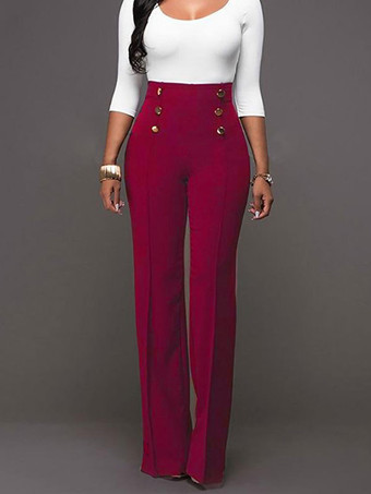 ホワイトレディースパンツ　2025　ハイウエスト　ストレートレッグロングパンツ