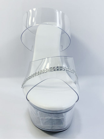 セクシーミュール PVC ラインストーン トランスペアレント 厚底