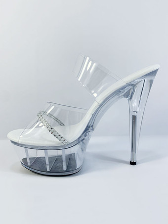 セクシーミュール PVC ラインストーン トランスペアレント 厚底