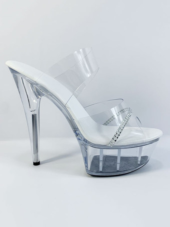 セクシーミュール PVC ラインストーン トランスペアレント 厚底