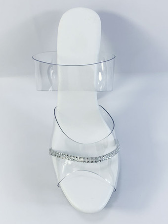 セクシーミュール PVC ラインストーン トランスペアレント 厚底