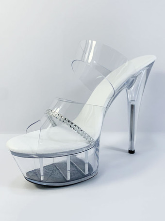 セクシーミュール PVC ラインストーン トランスペアレント 厚底