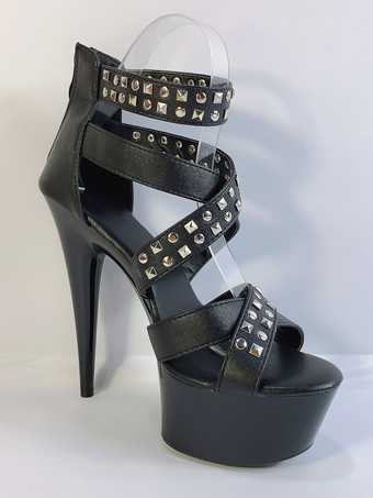 Pole Dance Shoes Rivets Platform Leather Open Toe Sexy Sandals