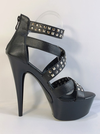 Pole Dance Shoes Rivets Platform Leather Open Toe Sexy Sandals
