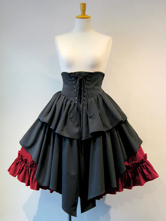 レッド ゴスロリ 軍服 ドレス ゴスロリ ロリィタスカート ゴシック バイカラー お茶会 ピュアコットン ミリロリ