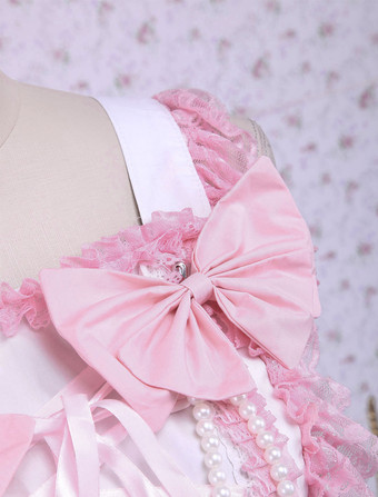 甘いピンクコットンロリータジャンパードレス　2025　リボン　レイヤーフリル　アイドル衣装