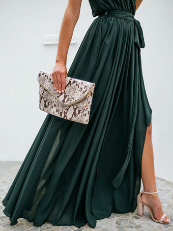 Vestidos de fiesta Azul marino oscuro Escote en V Cordones Sin mangas Vestido semiformal con aberturas altas