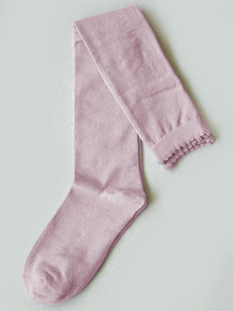 ライラックロリィタ靴下 ニーハイソックス ロリィタアクセサリー コットン 無地　クラシック＆トラディション