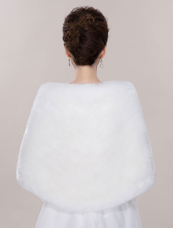 ボレロ＆ショール＆肩掛け　アイボリー　フェイクファー　ウエディング　ウェディングパーティー　フェイクファー　前開き　