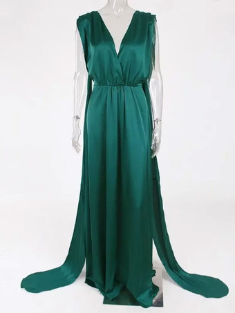 Vestidos de fiesta Vestido largo de verano largo de lycra spandex sin mangas verde