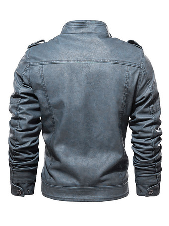 Leather Jacket for Men Zipper Windbreaker Long Sleeve Moto Jacket