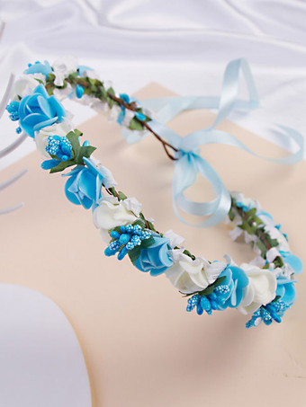 ブルー 白いかぶと結婚式の帽子PVCブライダルヘアアクセサリー