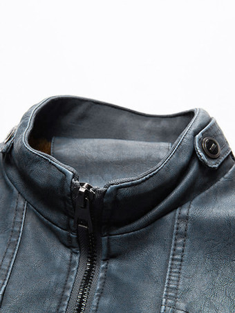 Leather Jacket for Men Zipper Windbreaker Long Sleeve Moto Jacket