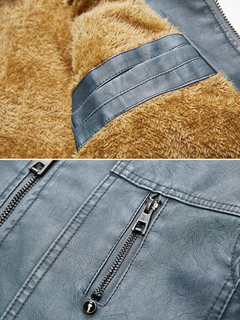 Leather Jacket for Men Zipper Windbreaker Long Sleeve Moto Jacket