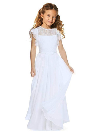 ホワイトフラワーガールドレス ジュエルネック ノースリーブ プリーツ フォーマル キッズ ページェントドレス