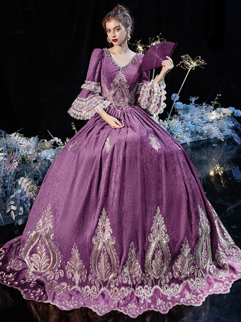 Rococo Victorian Retro Costume Dress Burgundy Lace Cotton Cosplay Costume Carnival