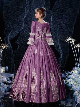 ロココビクトリア朝のレトロなコスチュームドレスブルゴーニュレースコットンコスプレコスチュームカーニバル