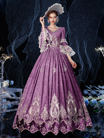 ロココビクトリア朝のレトロなコスチュームドレスブルゴーニュレースコットンコスプレコスチュームカーニバル