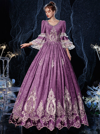 ロココビクトリア朝のレトロなコスチュームドレスブルゴーニュレースコットンコスプレコスチュームカーニバル