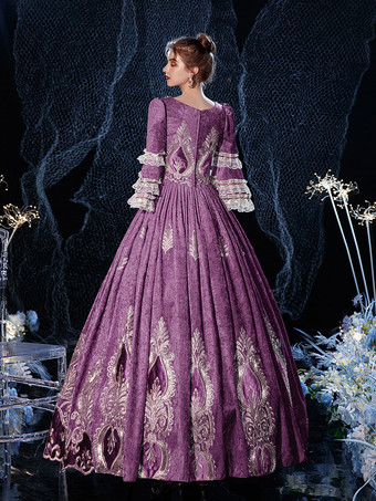 ロココビクトリア朝のレトロなコスチュームドレスブルゴーニュレースコットンコスプレコスチュームカーニバル