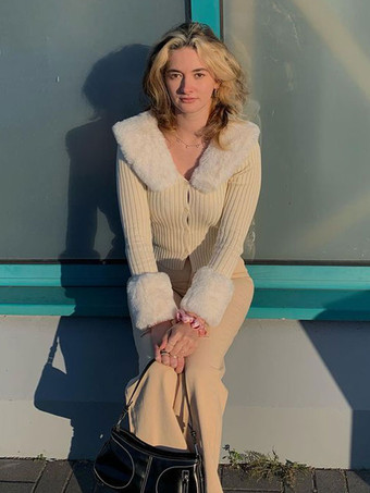 セーターカーディガンホワイトライクラスパンデックスボタン長袖ターンダウンカラーオーバーコート