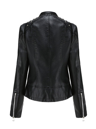 女性のモト ジャケット PU レザー スプリング ショート アウターウェア ワインレッド