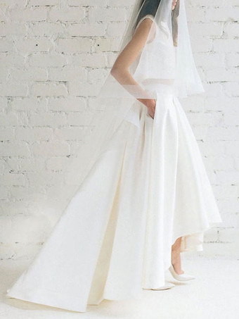 Robe de mariée simple en deux pièces ivoire en tissu satiné avec col en V et manches longues en dentelle Robe de mariée trapèze Personnalisation gratuite
