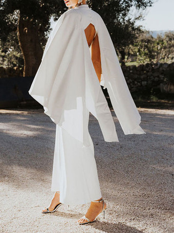 ホワイト ウェディング ジャンプスーツ A ライン V ネック ハーフスリーブ ブライダル ジャンプスーツ 無料カスタマイズ