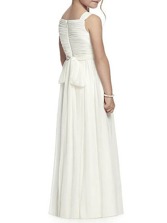 アイボリーフラワーガールドレスVネックシフォンノースリーブAラインフロアレングスサッシュキッズソーシャルパーティードレス