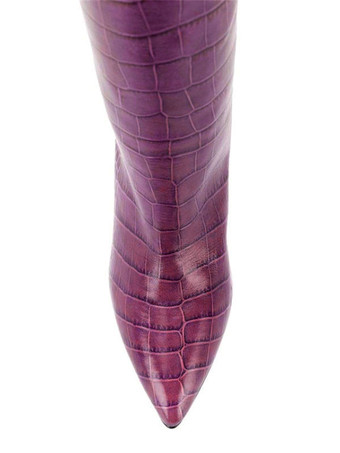 レディース クロコ プリント チャンキーヒール ニーハイ ブーツ