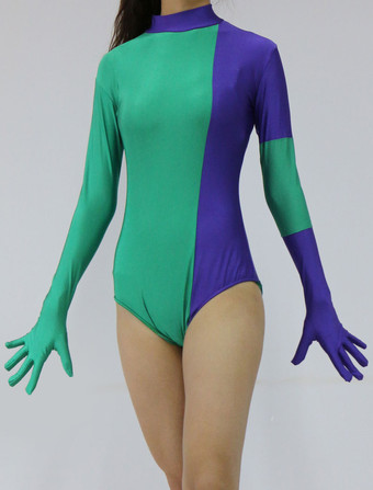 Spandex Zentai costume Split couleur manches longues Lycra justaucorps pour les femmes Déguisements Halloween
