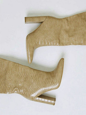 レディース ストーングレイン チャンキーヒール ニーハイブーツ ワイドカーフ