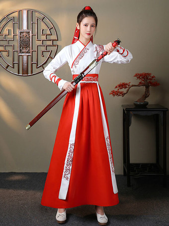 ホワイト 中国風漢服3点セット長袖ポリエステルドレス衣装