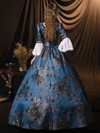 ロココ調ビクトリア朝風レトロコスチュームドレス フレアスリーブ レース刺繍 仮面舞踏会コスチューム