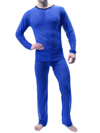 ロイヤルブルーメンズセクシートップスとパンティーホワイトチュール2ピースセットメンズランジェリー